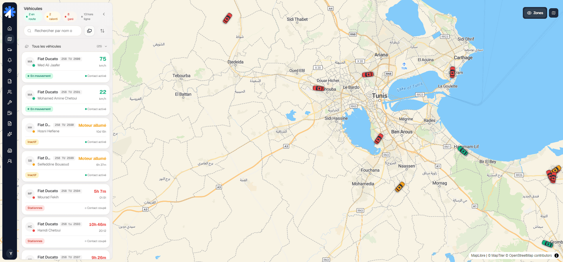 Compass Solutions live map view — real-time vehicle positions across a customer fleet