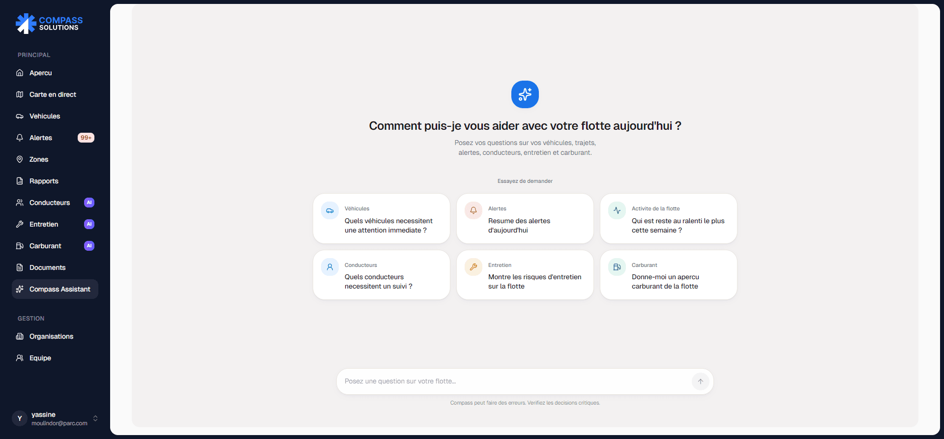Compass Assistant — natural-language interface for asking fleet questions and getting structured answers