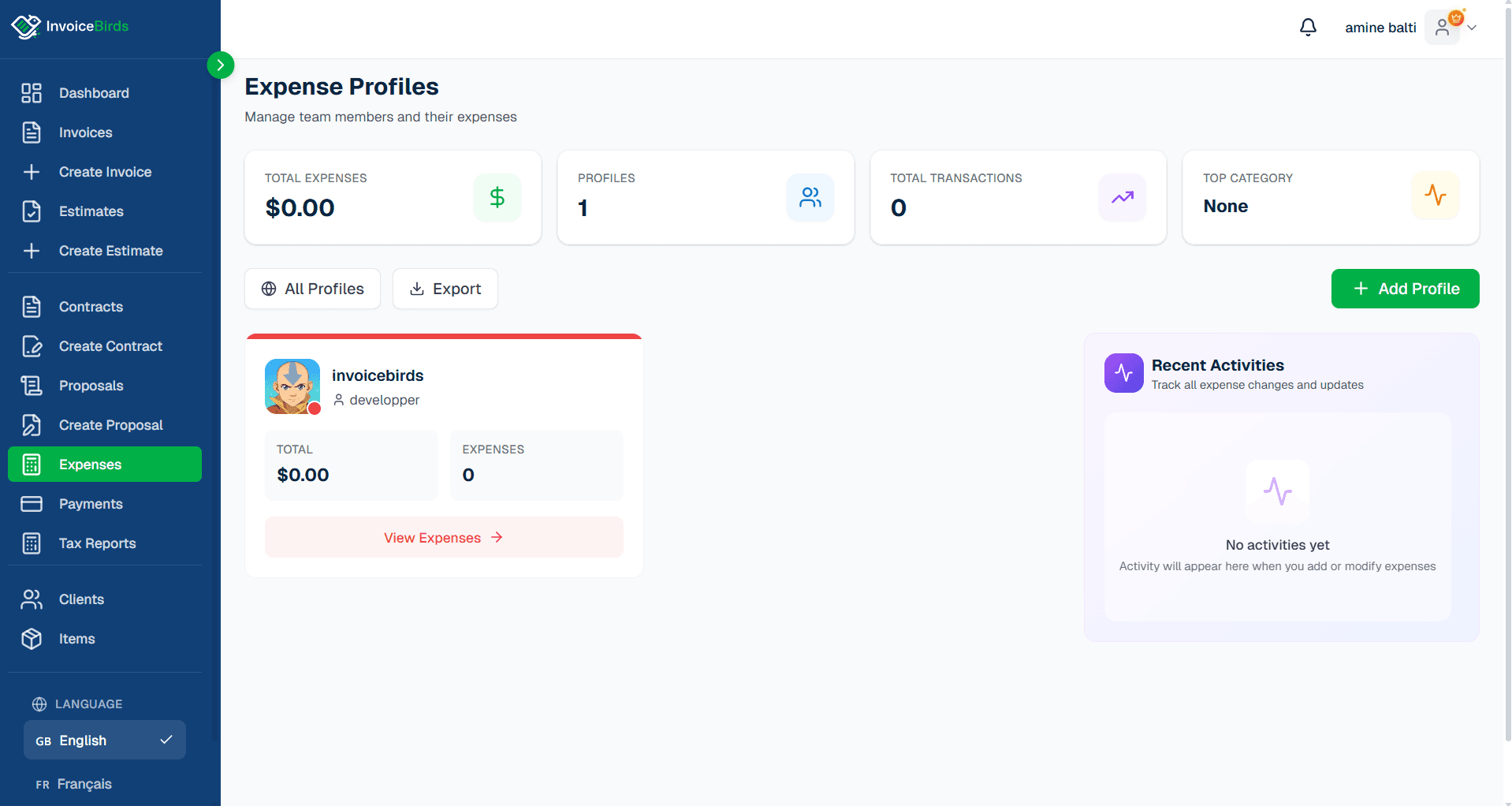 InvoiceBirds Expenses Dashboard