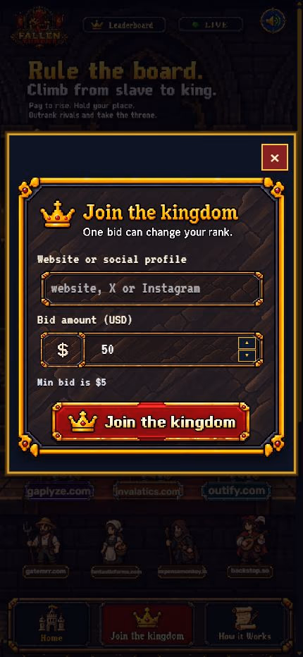 Fallen Throne mobile join form